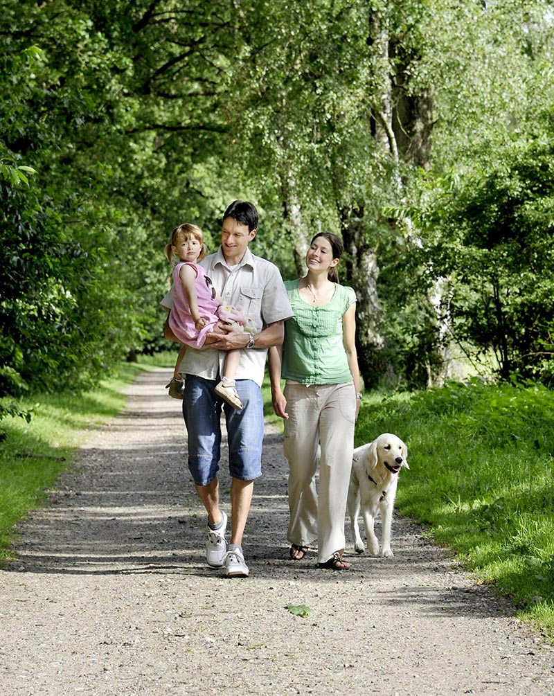 Familie beim Waldspaziergang